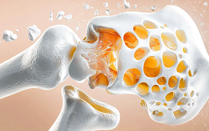 Anwendungsgebiete Vitamin D Vielfaeltig Schematische Darstellung eines Gelenkes mit kleinen Splittern drum herum