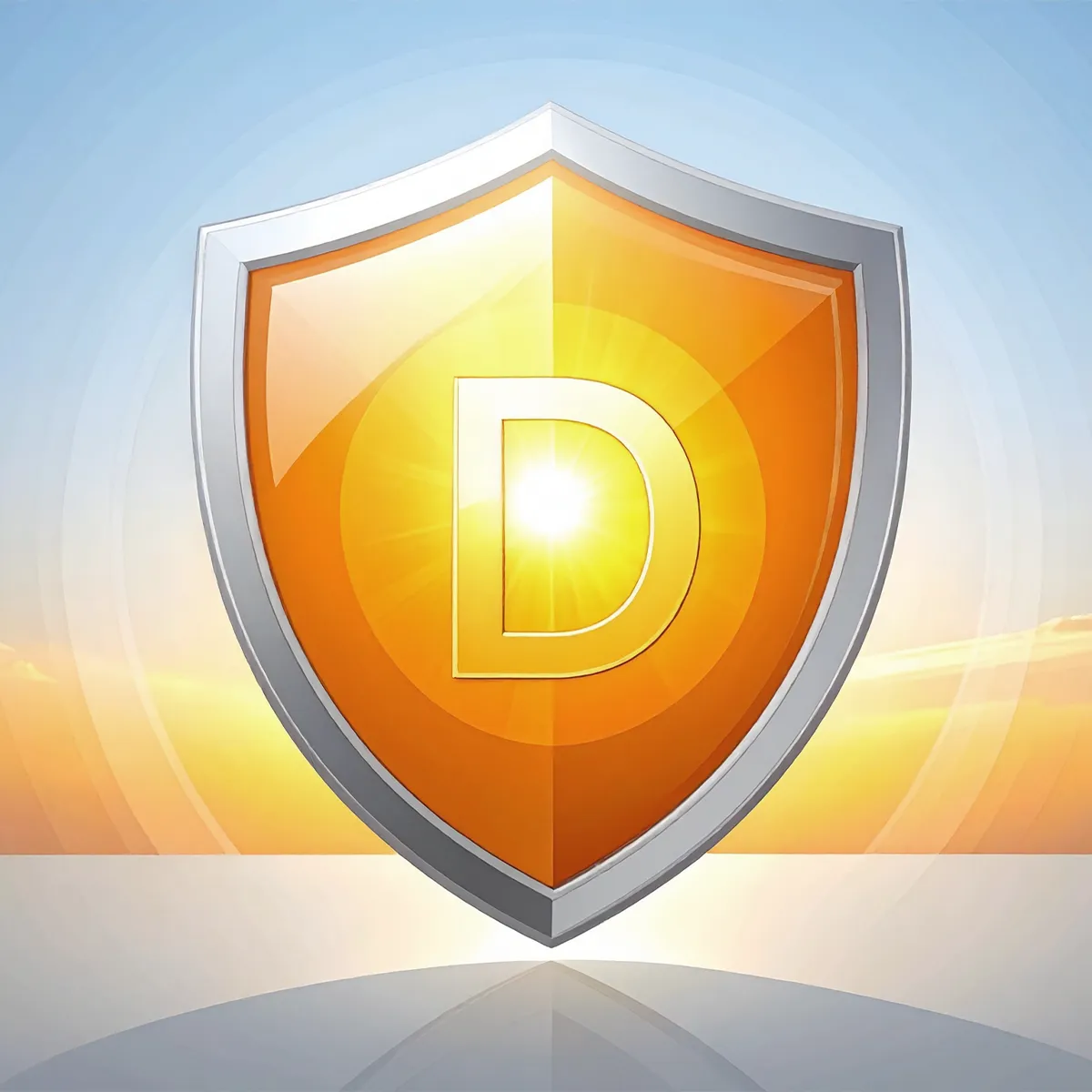 Aufrechterhaltung Iimmunsystem Zusammenspiel der Komponenten Ein Schutzschild mit einem großen D drauf, vor einem Sonnenuntergang