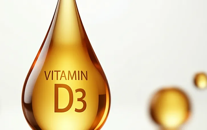Wissenswertes rund um Vitamin D Ein gelblicher Tropfen mit dem Titel drauf Vitamin D3